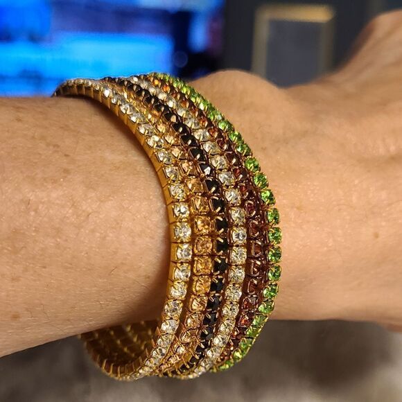 PARIS! 2/$30 Tennis Bracelet Delicate Amber Goldtone Stretch - Picture 7 of 8